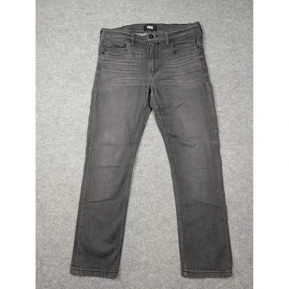 Paige Lennox Jeans Mens 32x26 Gray Charcoal Wash Slim Taper Stretch Denim Pants